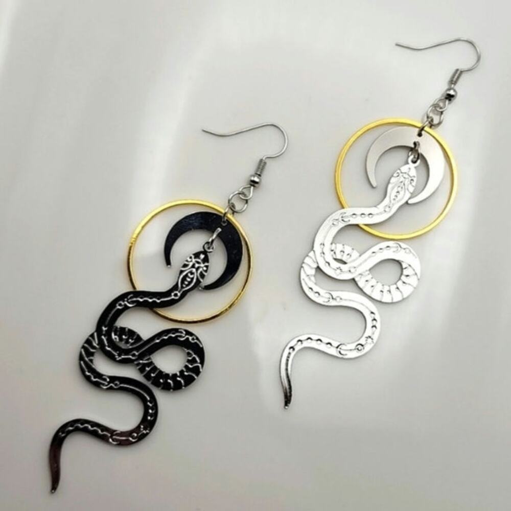 Shadow & Soul Celestial Serpent Moon Phase Snake Earrings - Picture 5 of 6